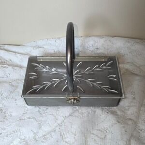 Vintage 50s Lucite Box Purse Smoky Grey Carved Floral Clear Lid Florida Handbags
